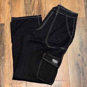Boohoo Black Cargo jeans with Contrast Stitching
